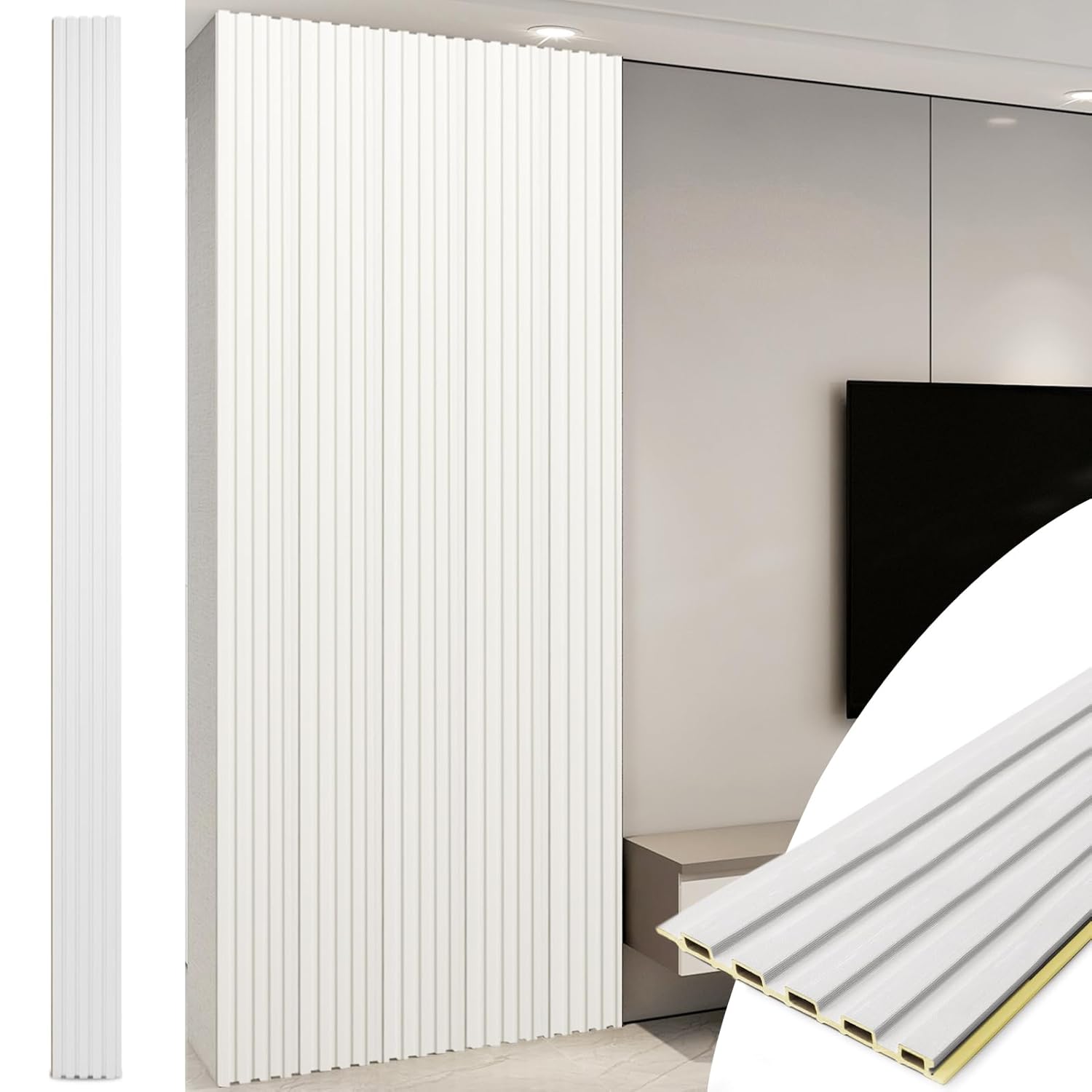 Art3d WPC Slat Wall Panels, 8-Pack 108 x 6 Inch 3D Wall Accents for Interior Wall Decor, Living