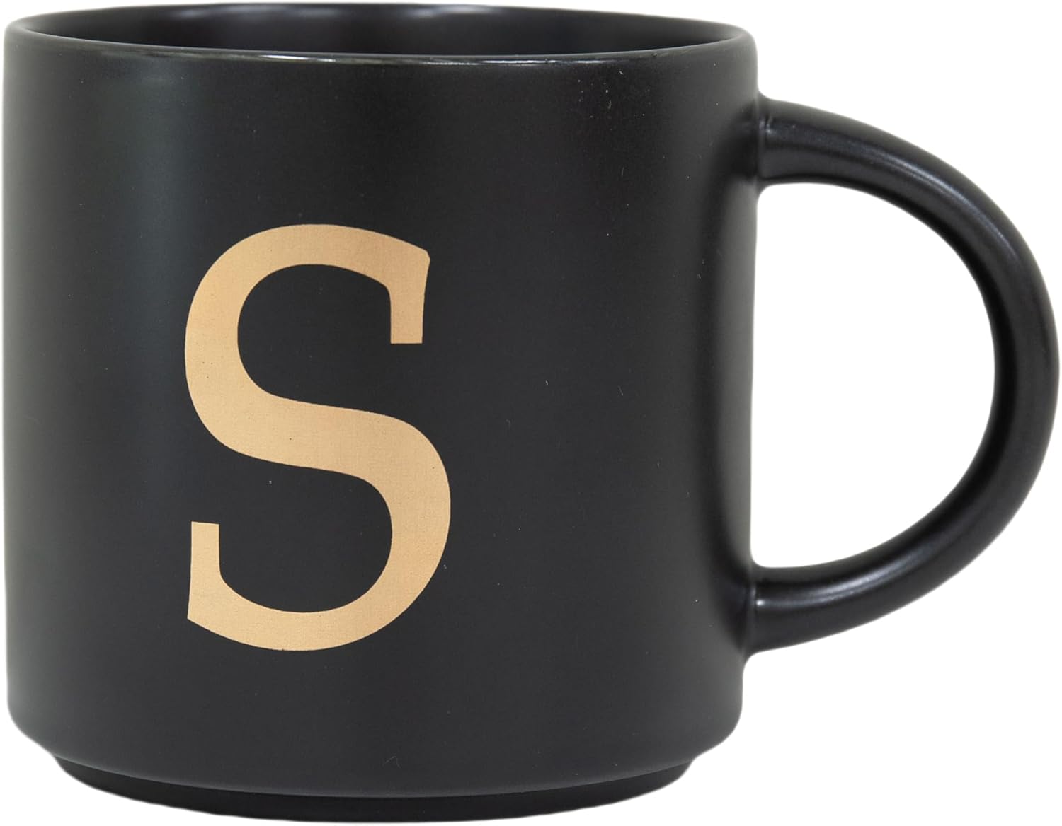COLLECTIVE HOME - Monogram Ceramic Mugs, 15 oz Golden Initial Black Coffee Cups, Elegant Alphabet