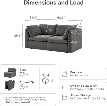 mopio Oversized Modular Sectional Sofa with Fully Removable Covers and Storage, Convertible U