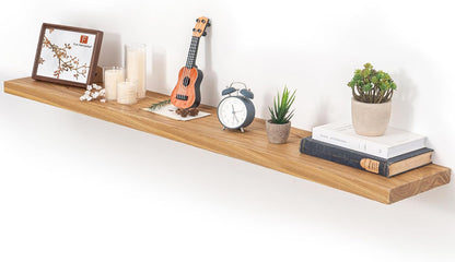 Fun Memories Floating Shelves for Wall, 55"x9.3" Rustic Solid Elm Wood Shelves, Heavy-Duty Wall