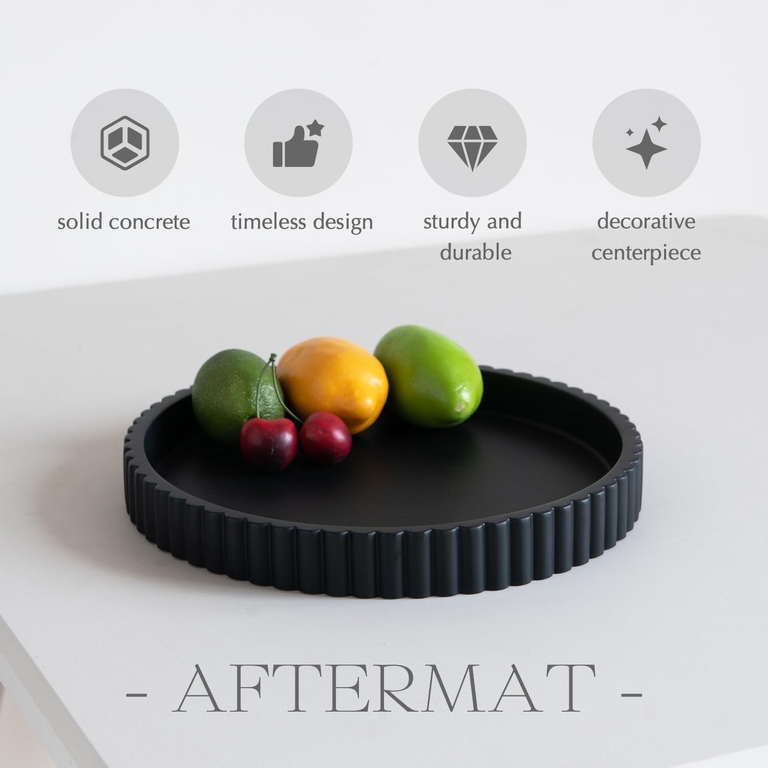 Decorative Tray for Coffee Table, Living Room, Side Table, 11" Black Round Concrete Home Decor