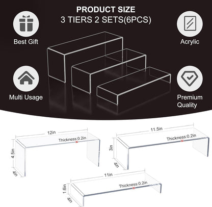 Acrylic Display Risers,12'' Large Display Stands, Thickened to 0.2''(5mm) Stackable Acrylic Shelves