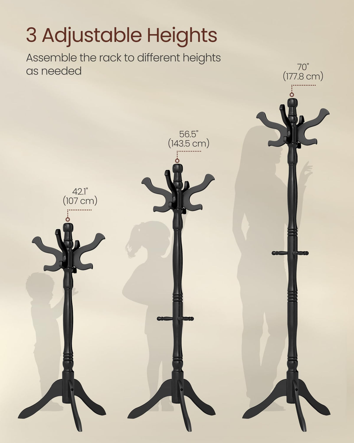 VASAGLE Freestanding Coat Rack, Rubber Wood Coat Tree with 11 Hooks