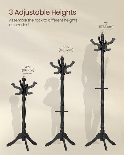 VASAGLE Freestanding Coat Rack, Rubber Wood Coat Tree with 11 Hooks