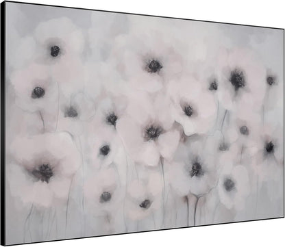 36"x46" Extra Large Framed Wall Art Soft White Poppies Watercolor Floral, Delicate Botanical for