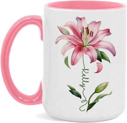 Customized Lily Flower Accent Cup, Novelty Flower Design Mug 11oz 15oz, Personalized Name Lily