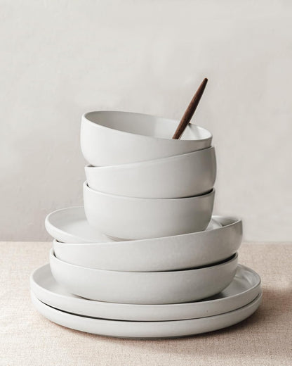 Famiware Milkyway Stoneware Dinnerware Sets with Pasta Bowls, Service for 4 (16 Pieces), Reactive