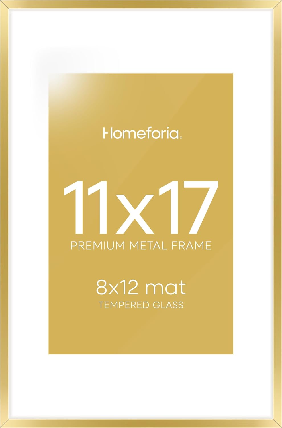 Homeforia 11x17 Picture Frame Gold, High End Metal 11x17 Poster Frames with Mat 8x12 for Photo, 11