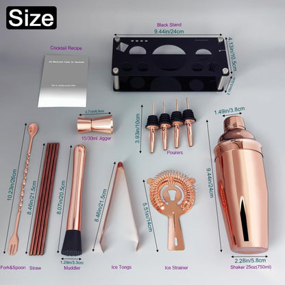 14-Piece Cocktail Shaker Set Bartender Kit with Black Stand, Bar Tool Set for Drink Mixing