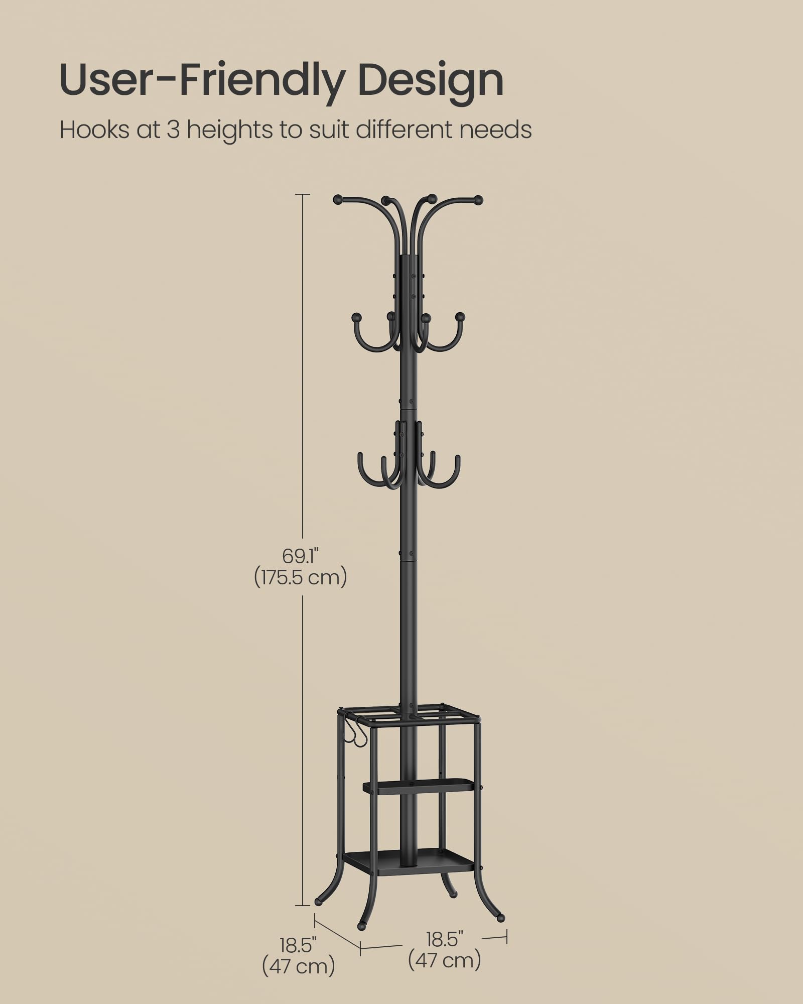 SONGMICS Coat Rack Freestanding Metal Coat Rack Stand with 12 Hooks