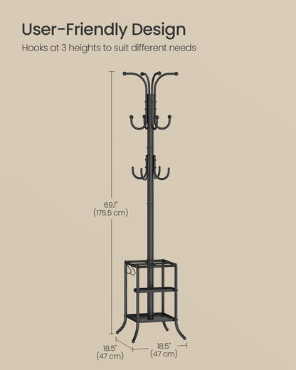 SONGMICS Coat Rack Freestanding Metal Coat Rack Stand with 12 Hooks