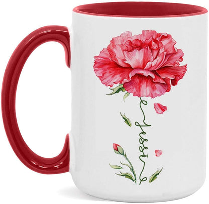 Personalized Floral Carnation Mug, Customized Name On Flower Coffee Cup, Unique Ceramic Tea Mug