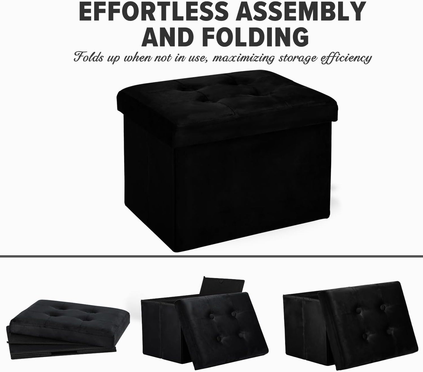 LINMAGCO Storage Ottoman Folding Foot Stool Velvet Foot Rest with Padded Modern Ottoman with