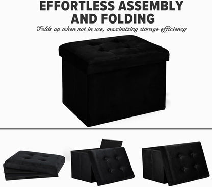 LINMAGCO Storage Ottoman Folding Foot Stool Velvet Foot Rest with Padded Modern Ottoman with
