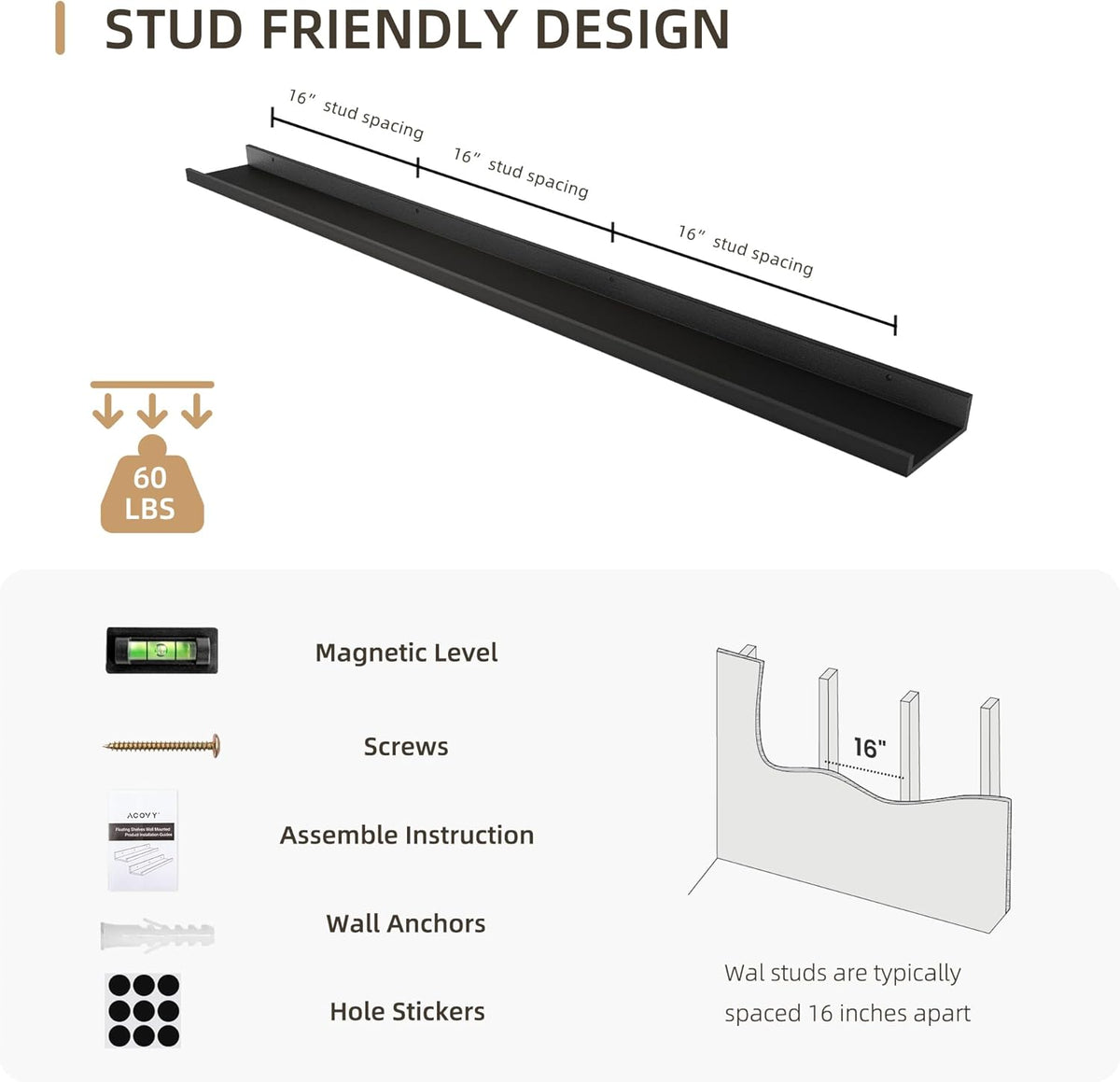 Picture Ledge Shelf, Wood Long Floating Shelves for Wall, Set of 2, 56 inch Picture Ledge Shelves
