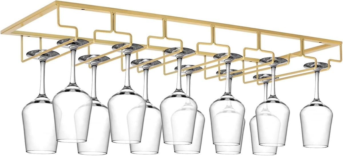 Xverycan Wine Glass Rack Under Cabinet, 6 Row Extreme Large Stemware Hanger, Metal Wine Goblet