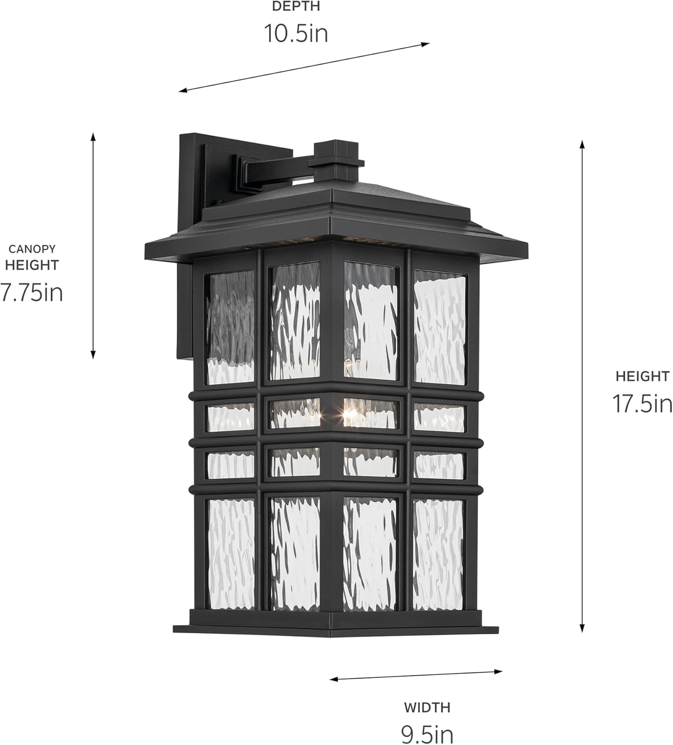 KICHLER Beacon Square 17.25" 1-Light Outdoor Wall Light with Clear Hammered Glass in Textured