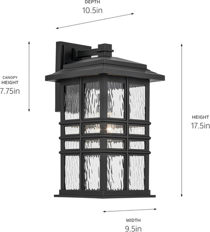 KICHLER Beacon Square 17.25" 1-Light Outdoor Wall Light with Clear Hammered Glass in Textured