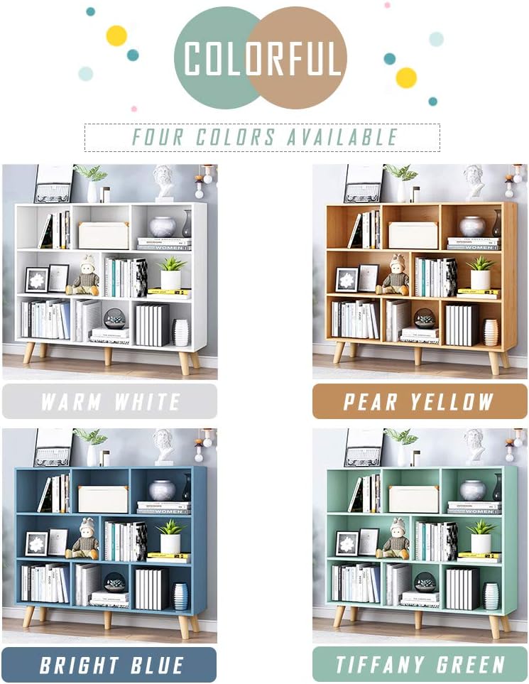 IOTXY Wooden Open Shelf Bookcase - 3-Tier Floor Standing Display Cabinet Rack with Legs, 8 Cubes