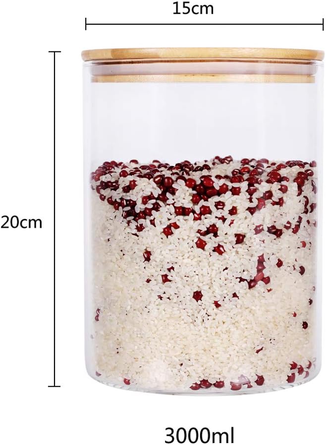Large Glass Food Storage Container, 100 FL OZ (3000ml) Glass Food Canister with Airtight Bamboo
