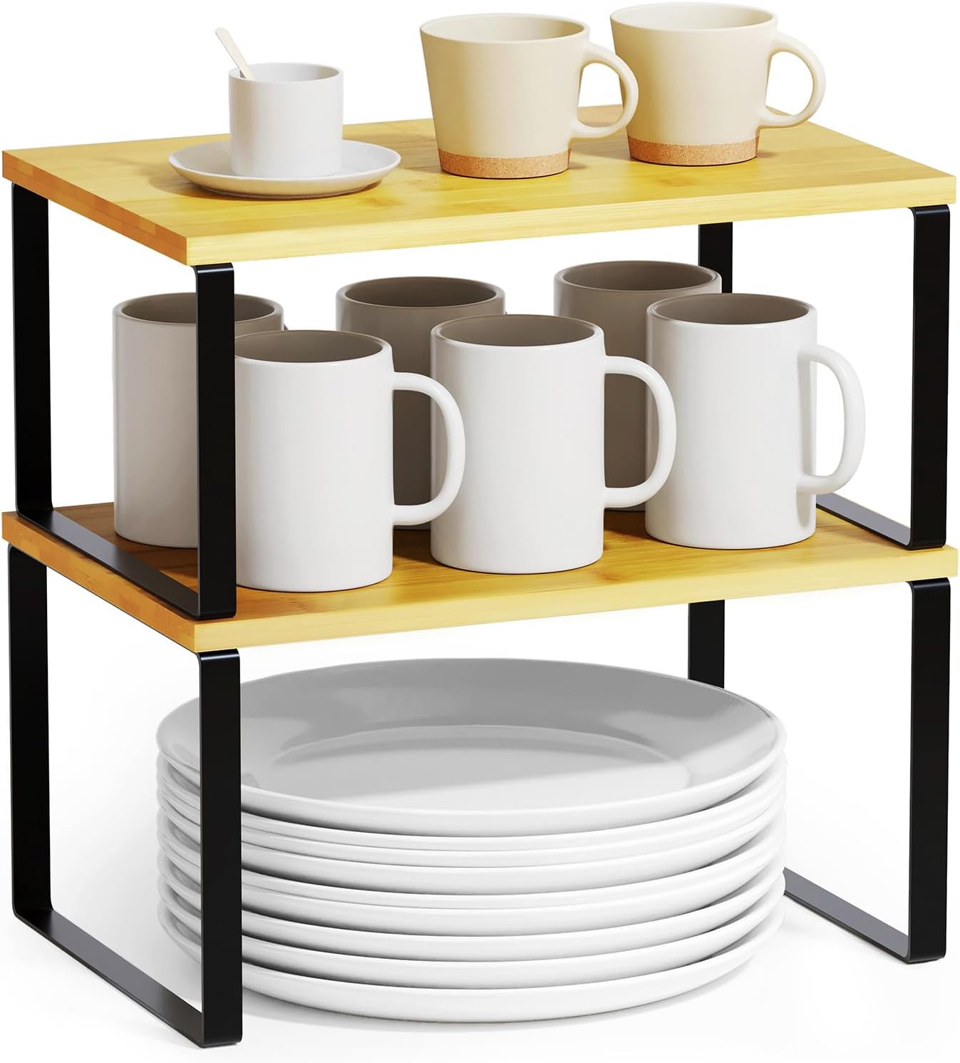 SpaceAid Cabinet Shelf Organizers 2 Pack, Kitchen Counter Rack Shelves Riser, Stackable Expandable