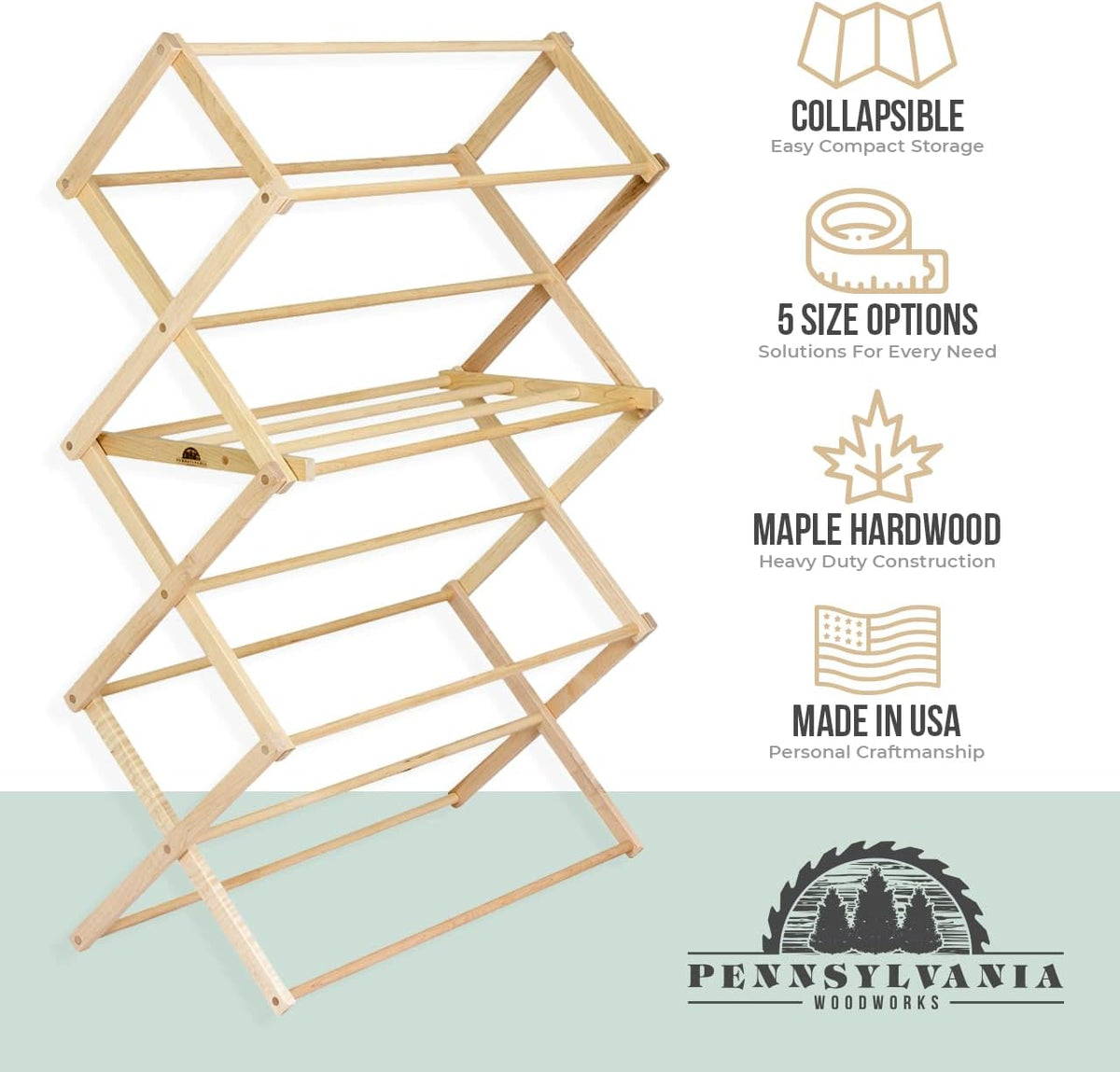 Pennsylvania Woodworks Clothes Drying Rack: Solid Maple Hard Wood Laundry Rack for Sweaters