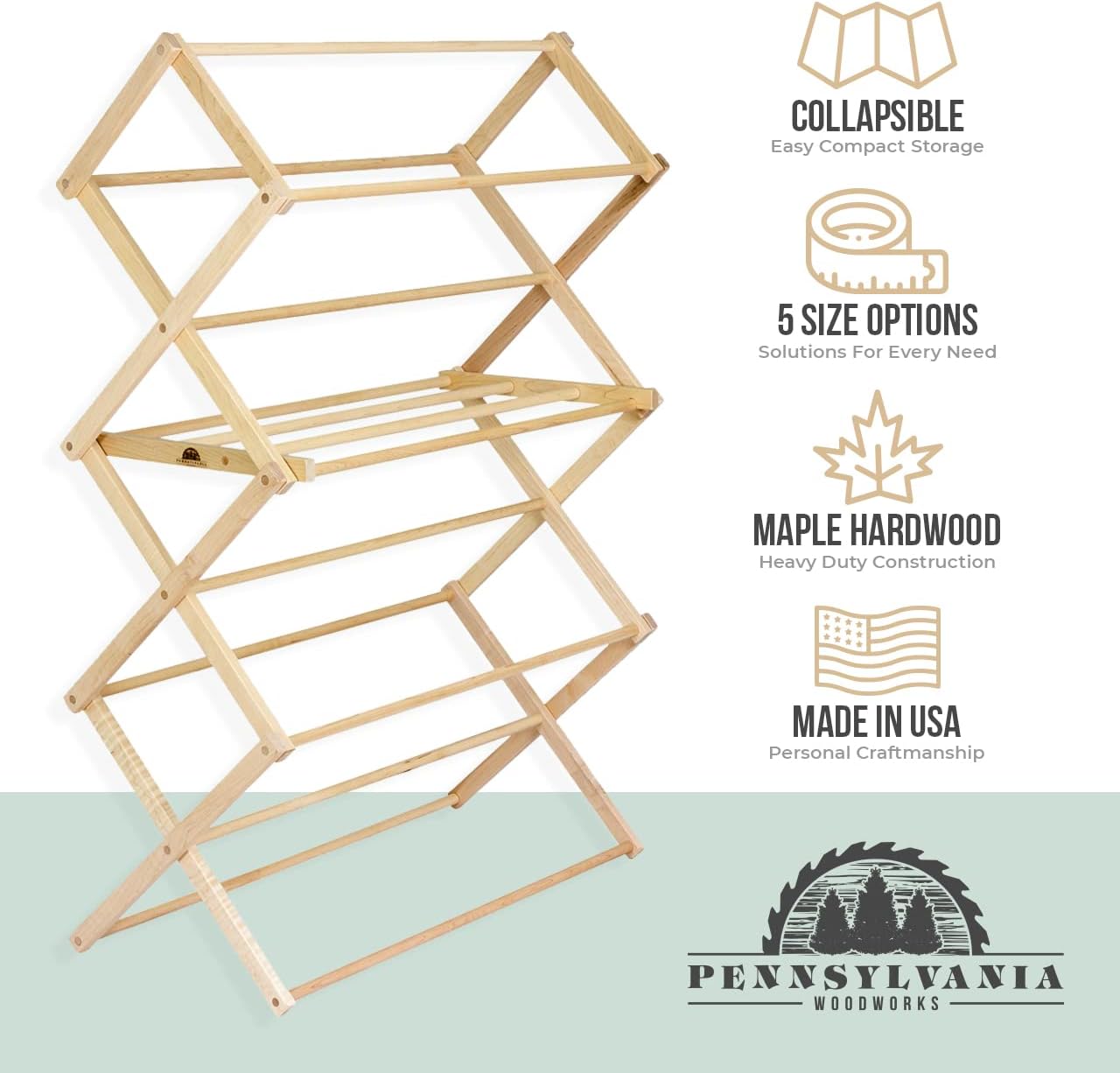 Pennsylvania Woodworks Clothes Drying Rack: Solid Maple Hard Wood Laundry Rack for Sweaters