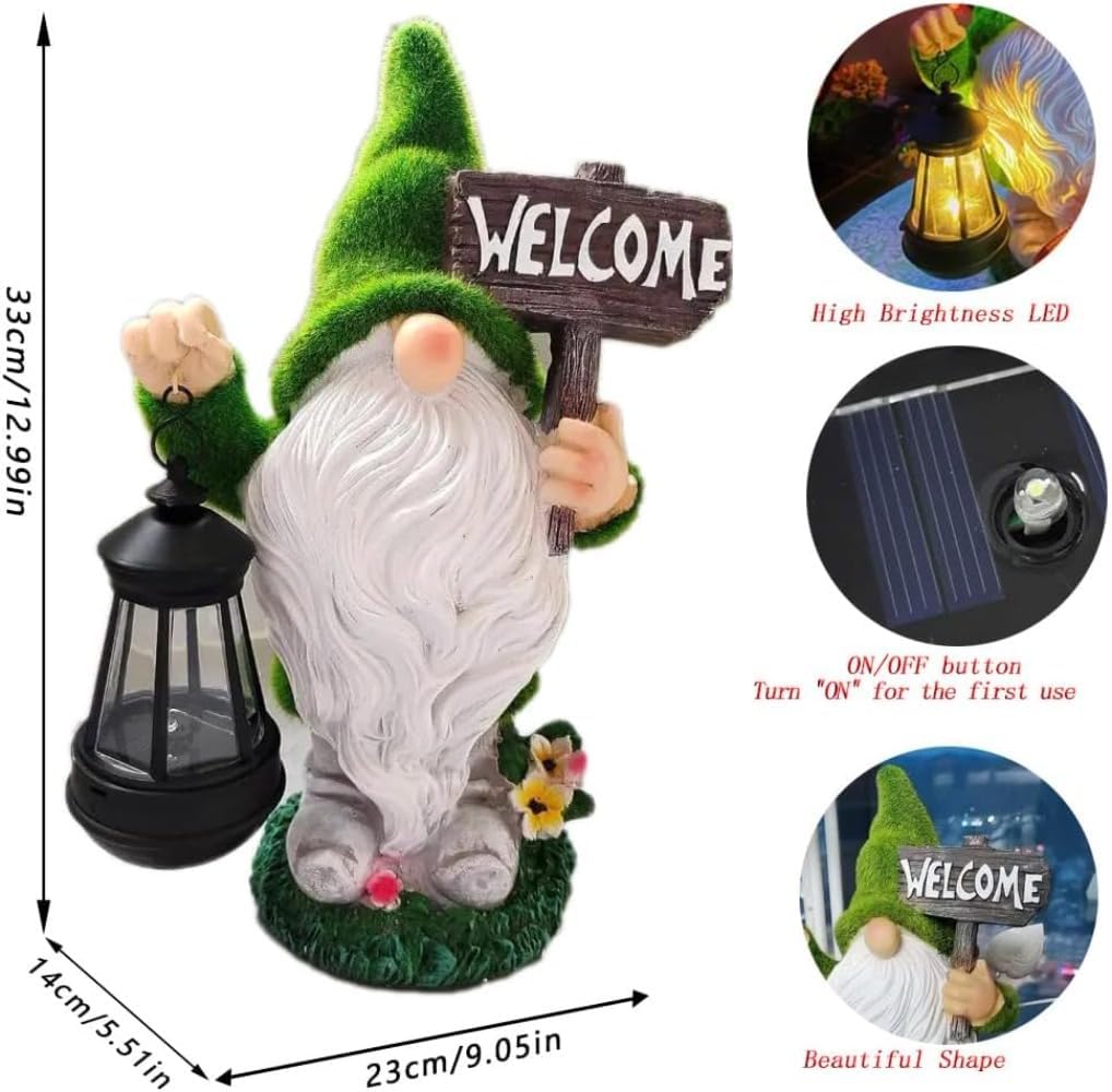 Solar Gnome Outdoor Garden Fall with Solar Lantern - 11’’Halloween Autumn Welcome Gnomes