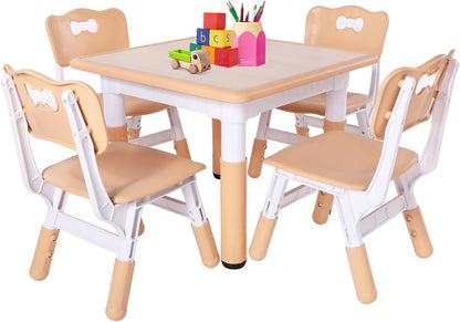 FUNLIO Kids Table and 4 Chairs Set, Height Adjustable Toddler Table and Chair Set for Ages 3-8