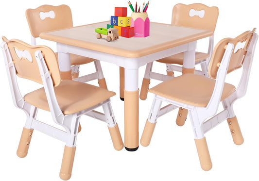 FUNLIO Kids Table and 4 Chairs Set, Height Adjustable Toddler Table and Chair Set for Ages 3-8