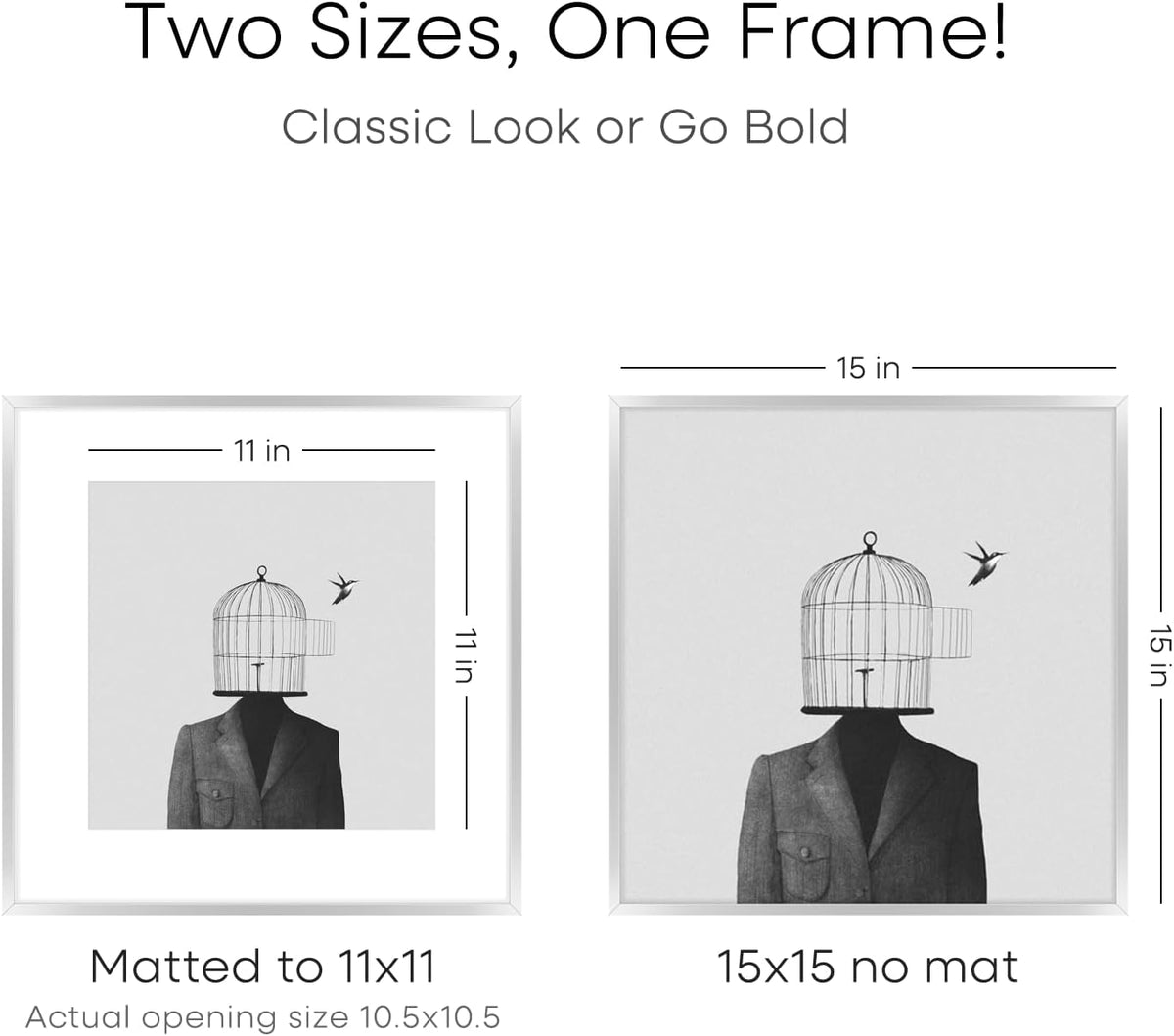 Homeforia 15x15 Picture Frame Silver, High End Metal 15 x 15 Square Frame with Mat 11 x 11 Photo