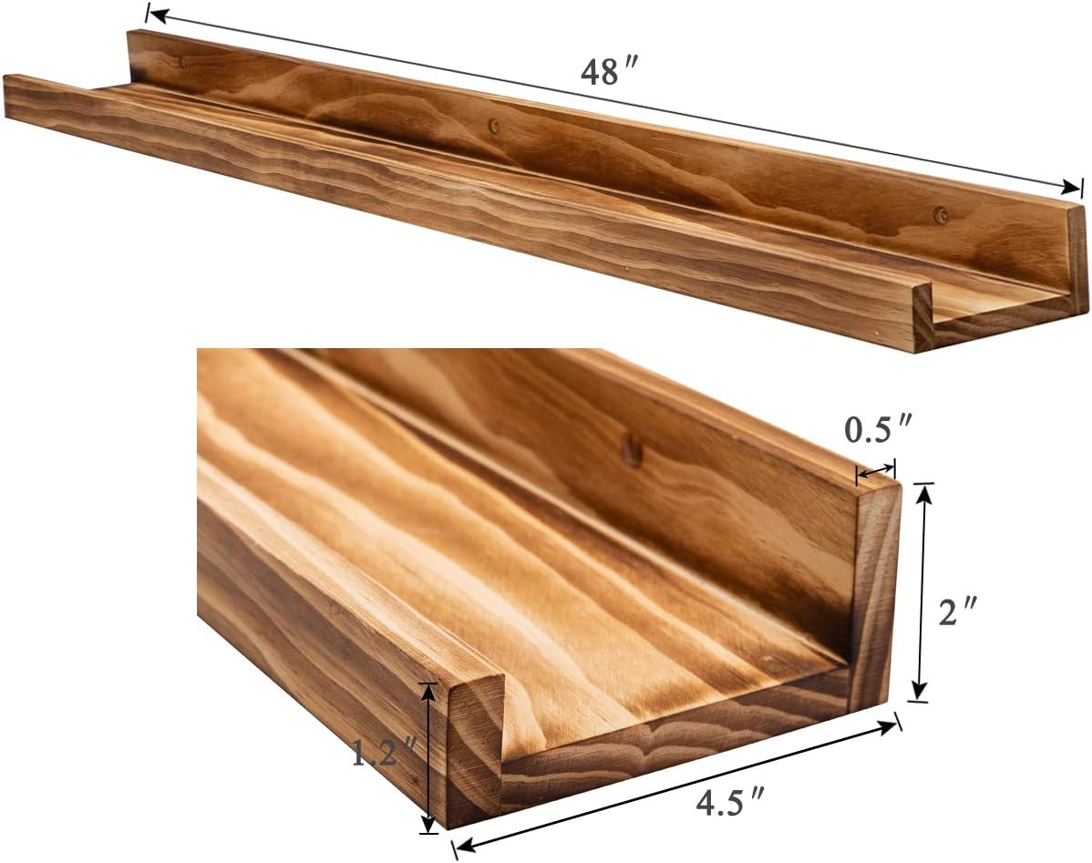 AZSKY 48 Inches Long Wood Photo Picture Ledge Shelf with Lip Floating Shelves for Nursery Books Set