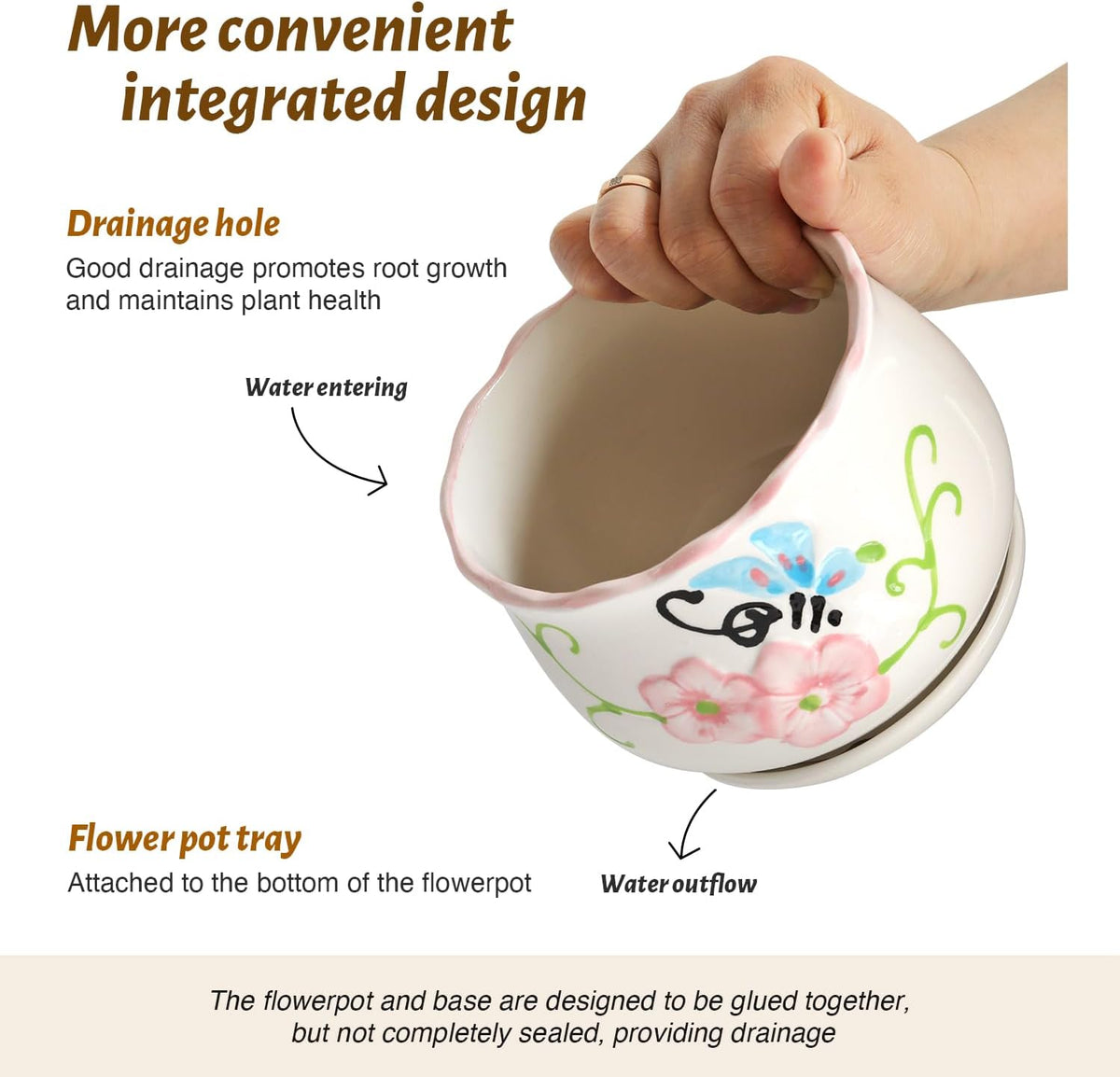 Ceramic Plant Pots with Drainage Holes and Saucers, Round Flower Pots for Indoor Plant, 3.9/5.2/6.7