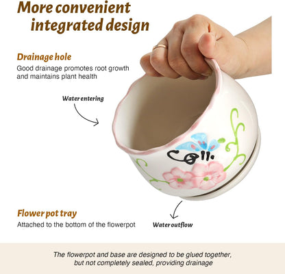 Ceramic Plant Pots with Drainage Holes and Saucers, Round Flower Pots for Indoor Plant, 3.9/5.2/6.7