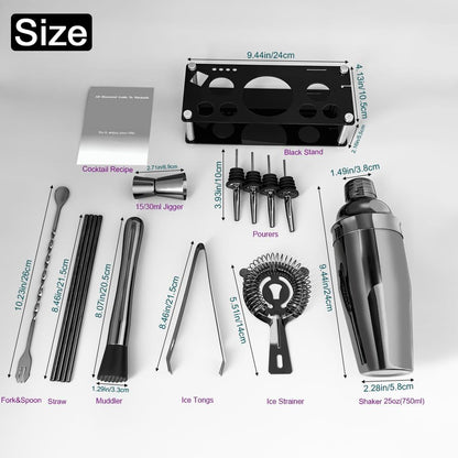 14-Piece Cocktail Shaker Set Bartender Kit with Black Stand, Bar Tool Set for Drink Mixing