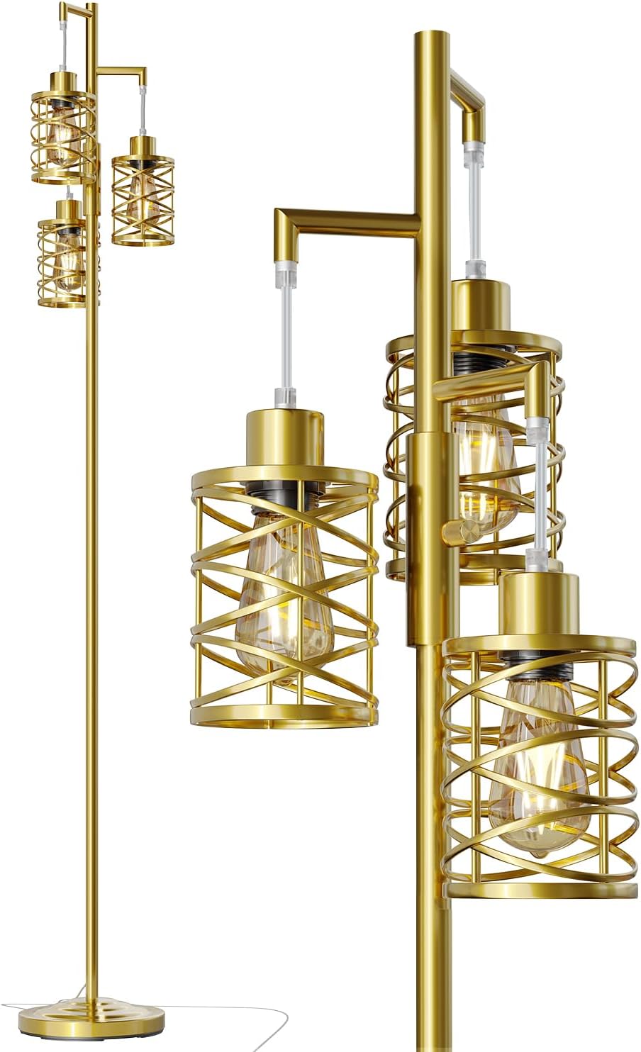 Oneach 70" Industrial Floor Lamp, Stepless Dimmable Standing Lamp with 3 Bulbs, Farmhouse Corner