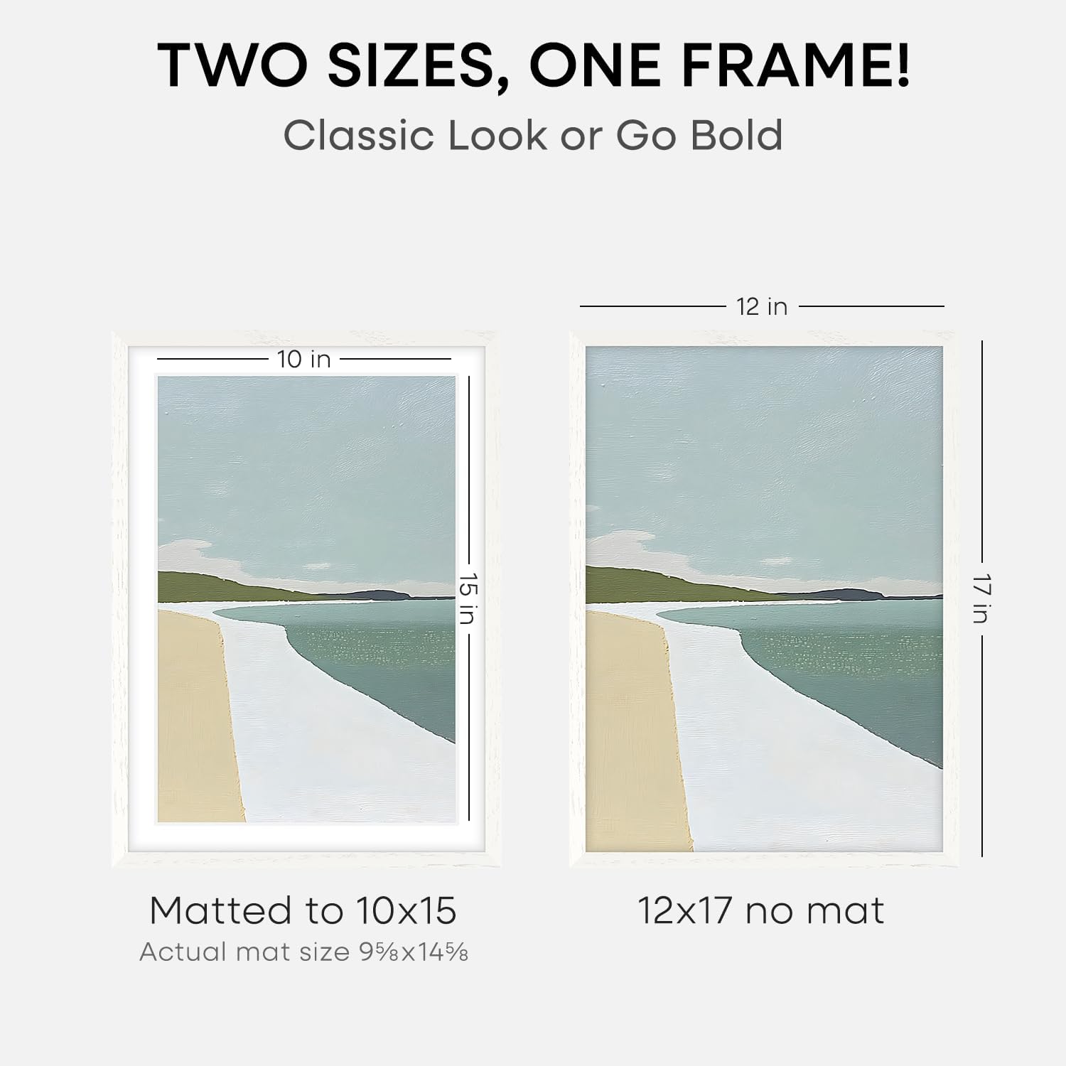 Homeforia 12x17 White Picture Frame, High End Oak 12x17 White Wooden Poster Frames with Mat 10x15