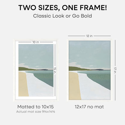 Homeforia 12x17 White Picture Frame, High End Oak 12x17 White Wooden Poster Frames with Mat 10x15