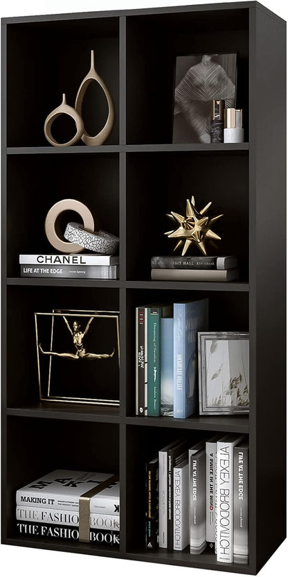 8-Cube Storage Shelf Bookcase - Wooden 4-Tier Floor Standing Open Bookshelf, Modern TV Stand up to