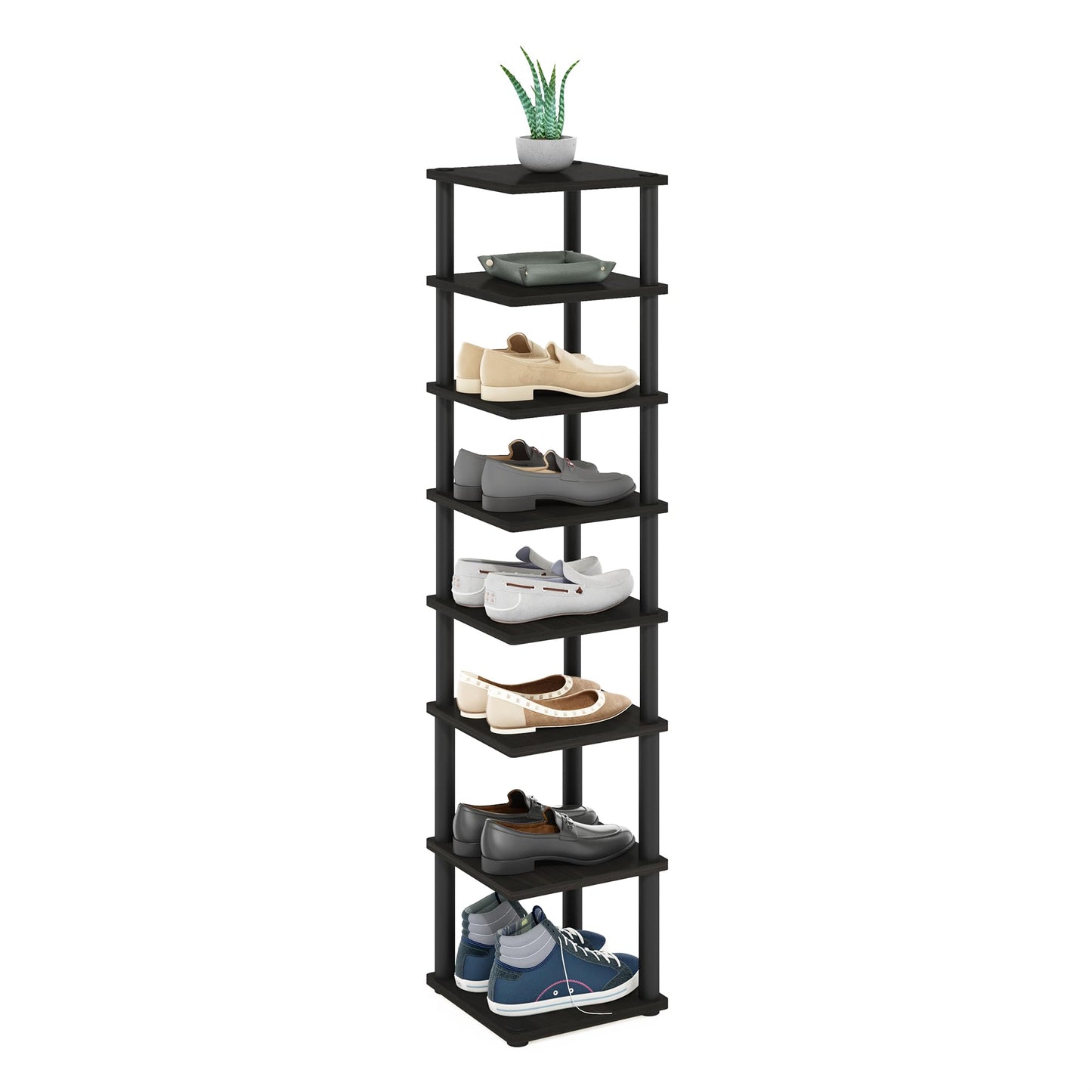 Furinno Turn-N-Tube Vertical Shoe Rack, 8-Tier Narrow Shoe Organizer, Free Standing Shoe Storage