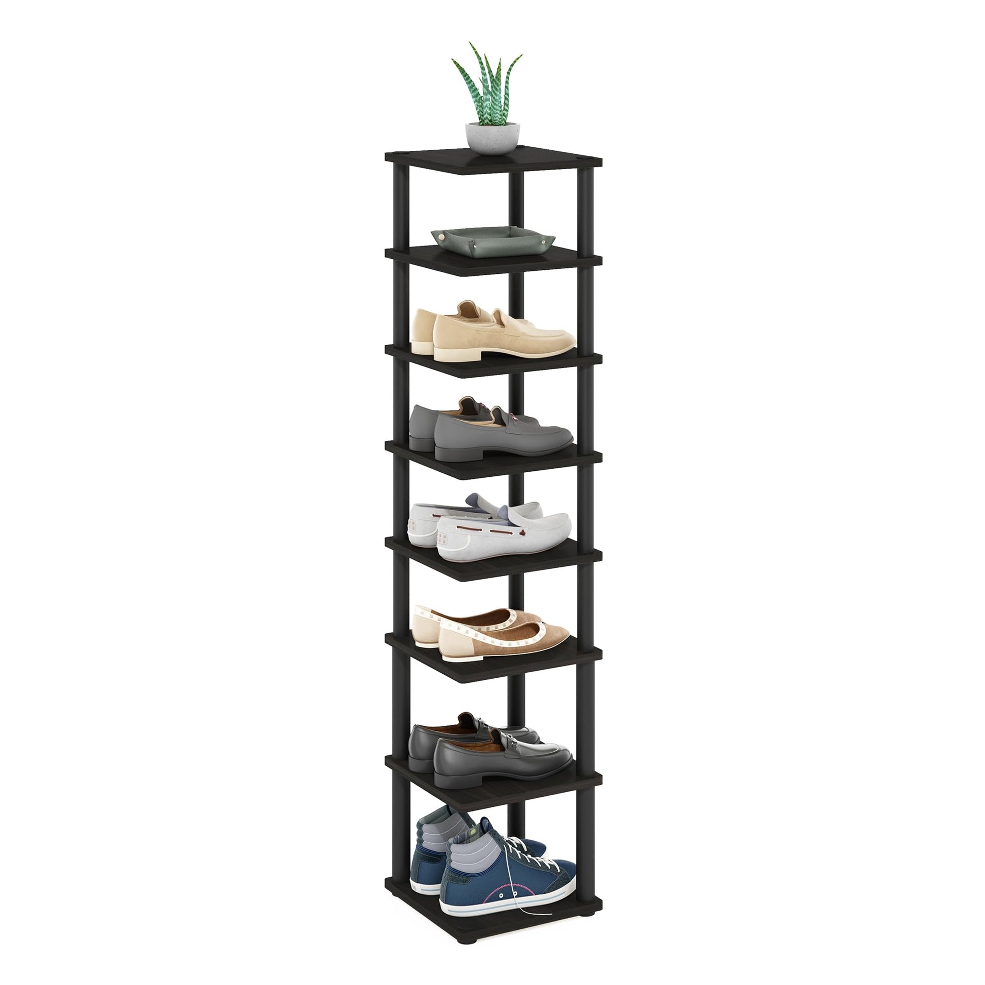 Furinno Turn-N-Tube Vertical Shoe Rack, 8-Tier Narrow Shoe Organizer, Free Standing Shoe Storage