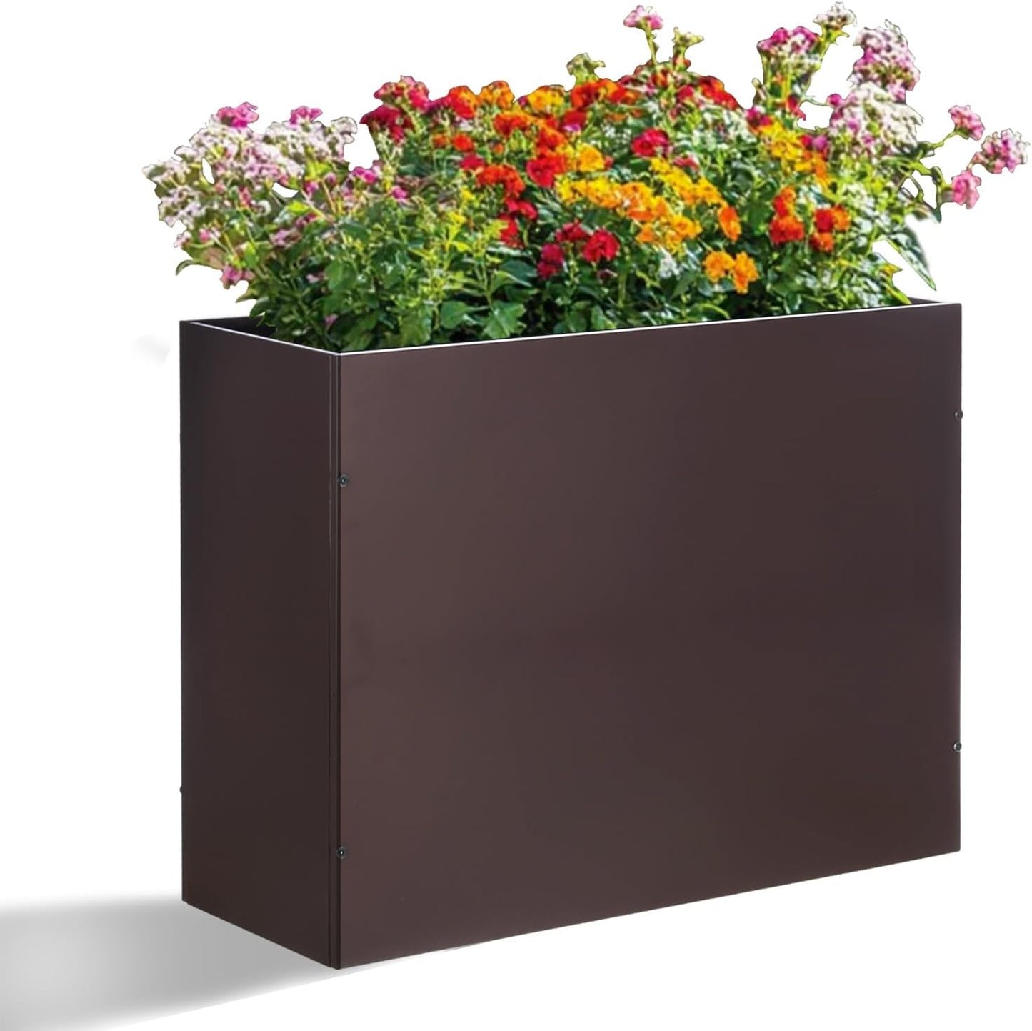 SUNNYPARK Large Metal Planter Box 32”x 12”x 24”, Rectangular Modern Brown Metal Planter Box Heavy