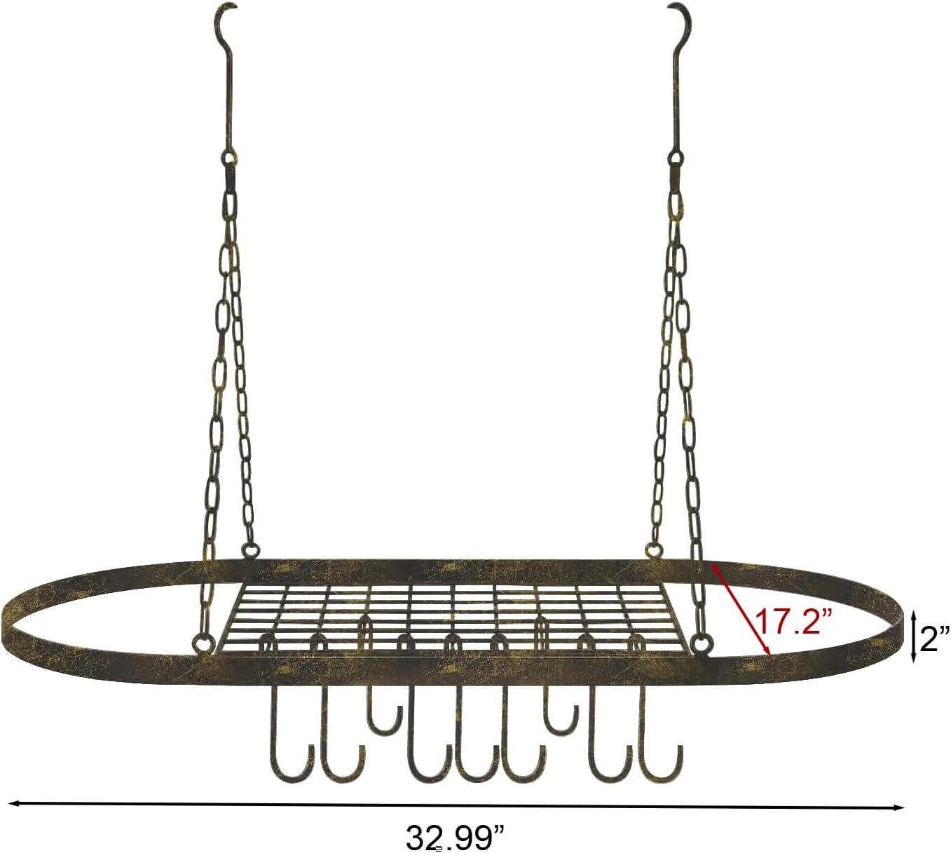 Sorbus® Pot and Pan Rack for Ceiling with Hooks — Decorative Oval Mounted Storage Rack