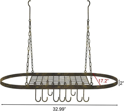 Sorbus® Pot and Pan Rack for Ceiling with Hooks — Decorative Oval Mounted Storage Rack