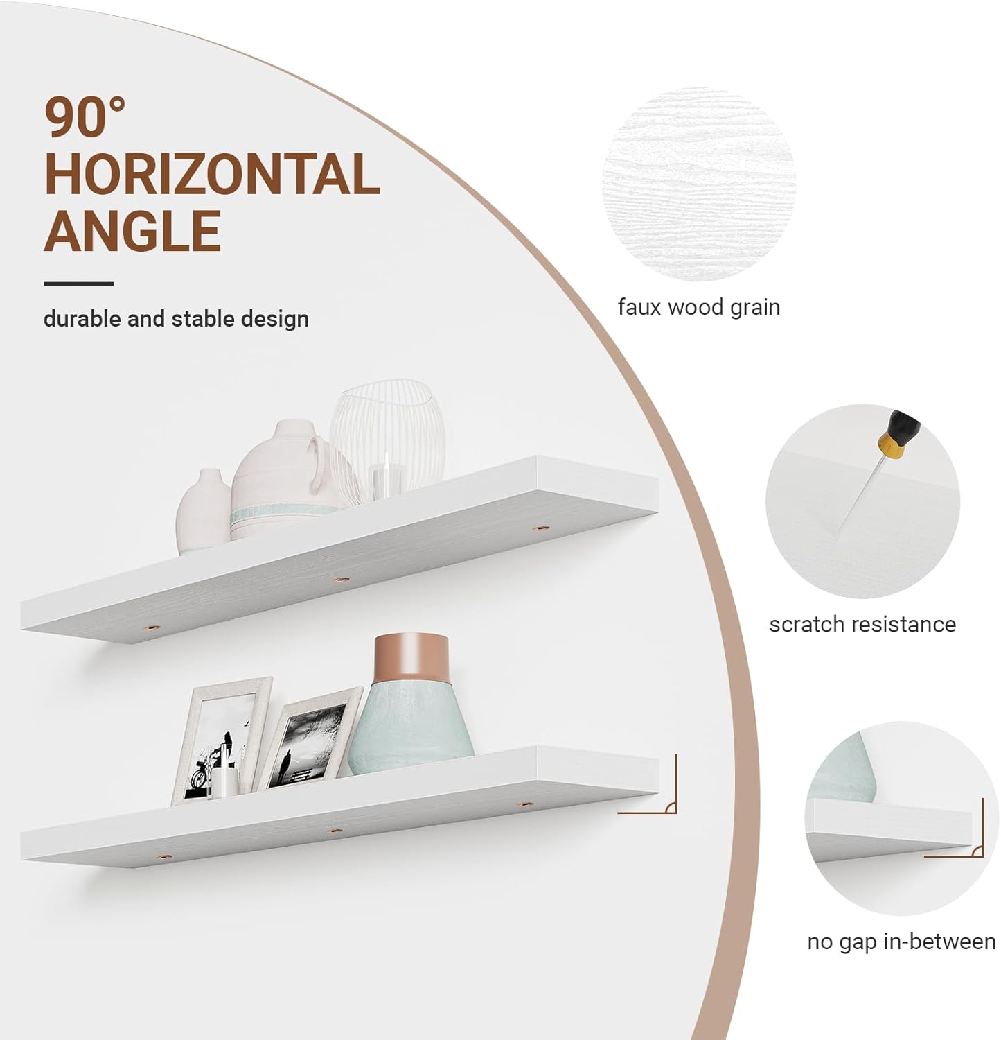 Heimlove 55 Inch Long Floating Shelves for Wall,9.3" Deep White Floating Shelves Set of 2,Large