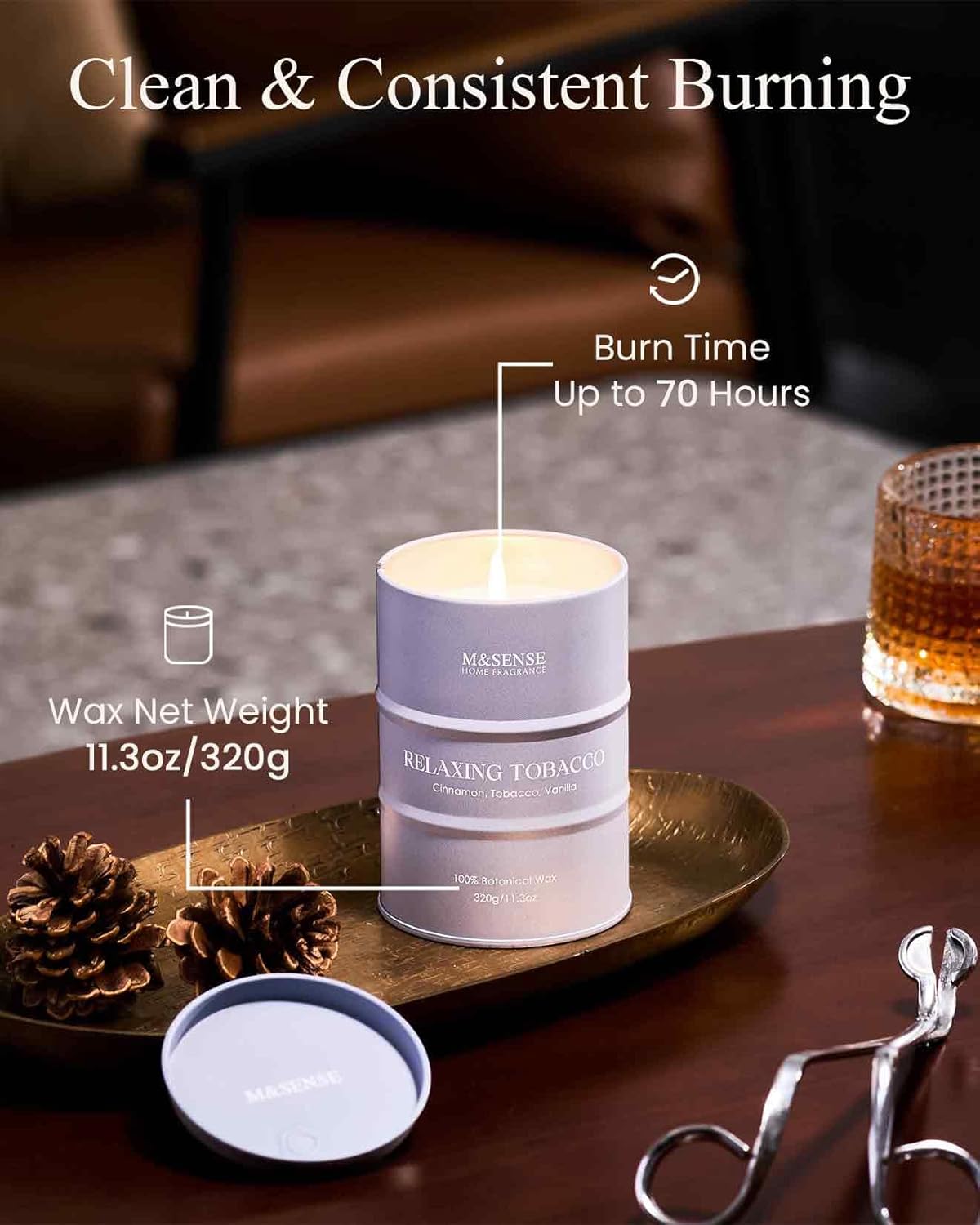 M&SENSE Tobacco Scented Candles Natural Non Toxic, Aromatherapy Candle for Stress Relief Meditation