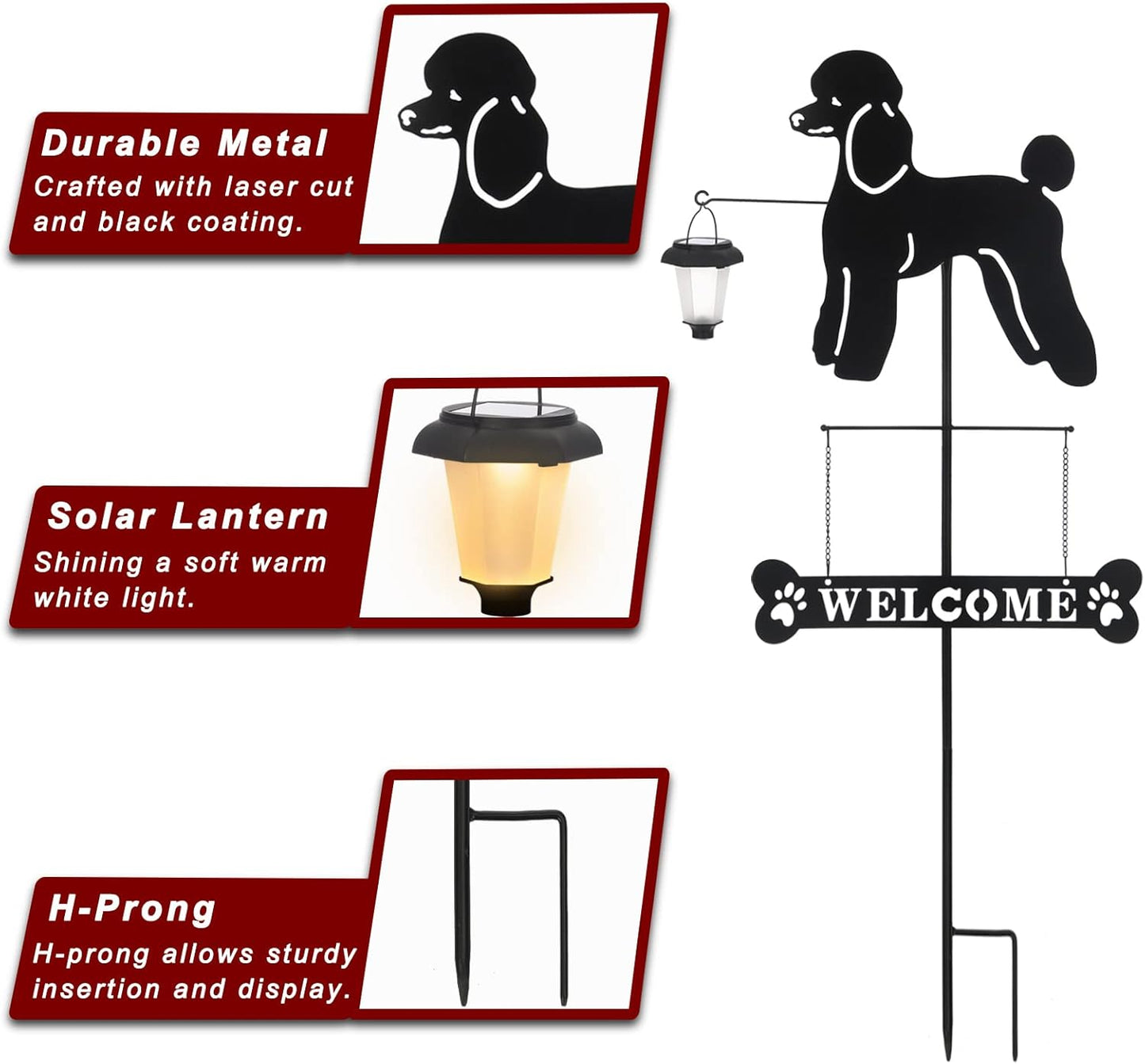 BAYN Solar Poodle Garden Stakes Decorative with a Lantern Dog Silhouette Welcome Sign Outdoor