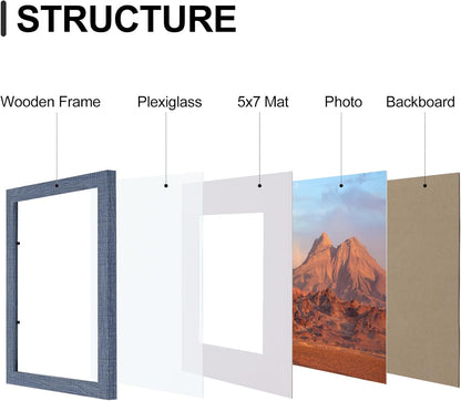 Vittanly 8x10 Picture Frames Set of 9, Shatter Resistant Plexiglass, Display 5x7 Pictures with Mat