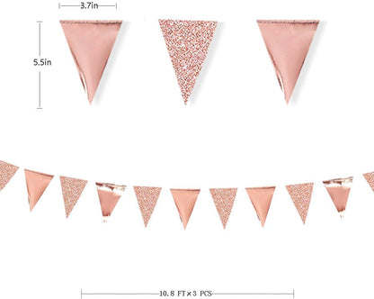 30Ft Rose Gold Party Decoration Rose Pink Triangle Pennant Banner Blush Pink Hanging Paper Flag