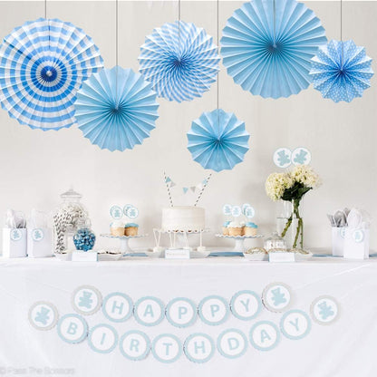 Hanging Paper Fans Party Set, Round Pattern Paper Garlands Decoration for Birthday Baby Boy Shower